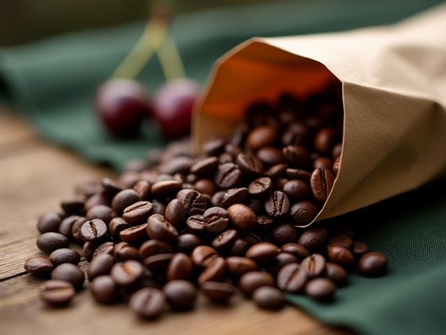 Artisan coffee beans in compostable packaging from a local roastery