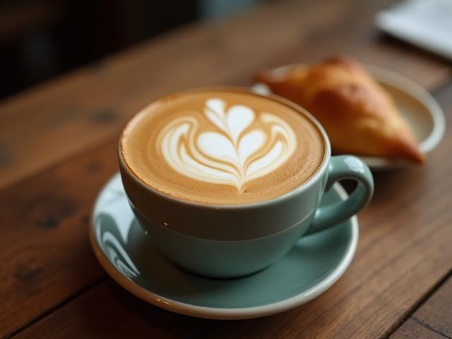 Mock social media post for a local cafe featuring a latte art close-up